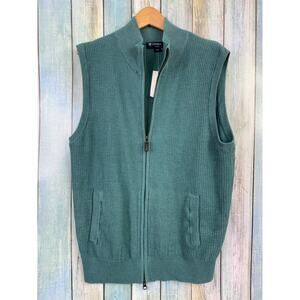 Cremieux Classics Teal Knit Full Zip Vest NEW 100% Cotton Sleeveless Jacket